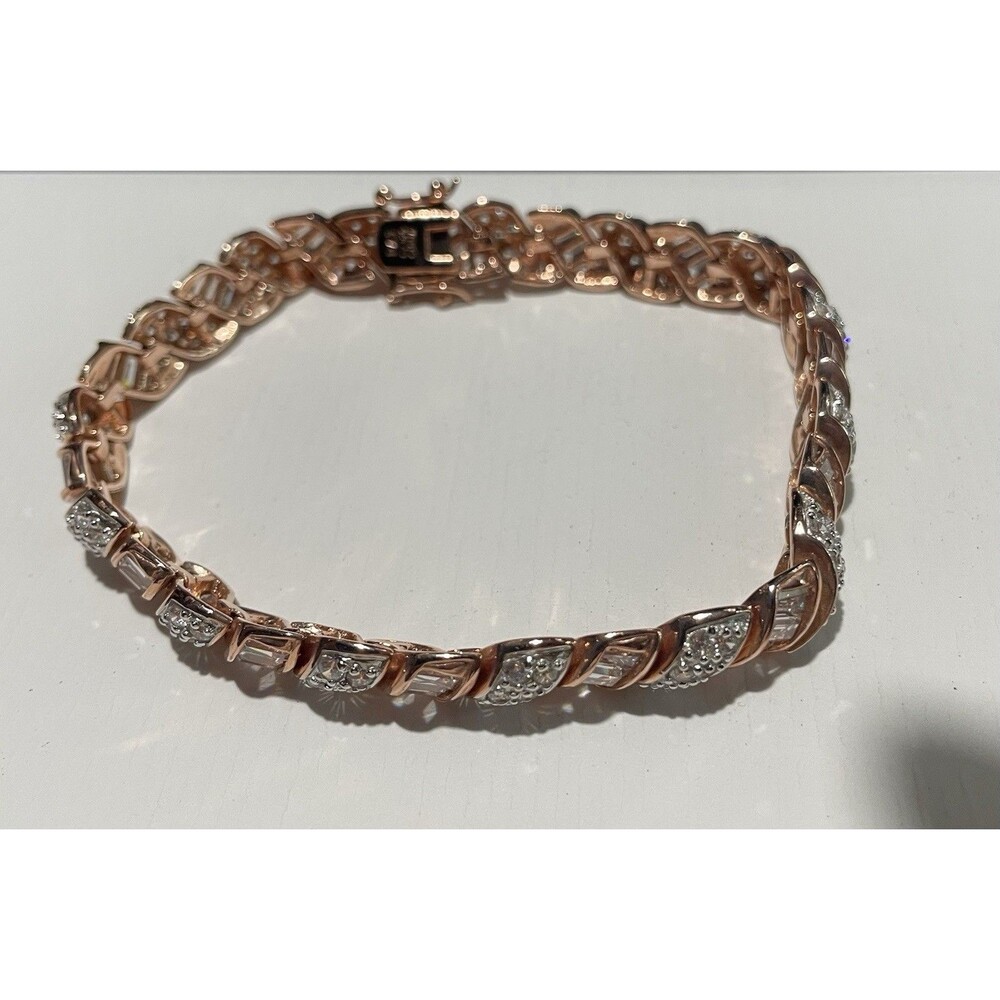 HSN Absolute Rose Gold Plated Sterling Round & Baguette CZ San Marco 7" Bracelet